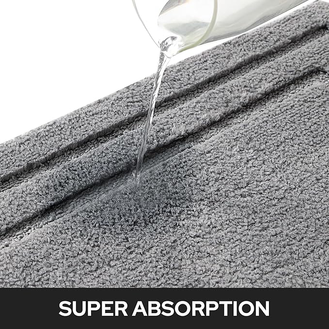 HOMEIDEAS Bathroom Rugs Sets 2 Piece, Super Soft and Absorbent Non Slip Microfiber Machine Washable Bath Mat Set (20" x 32" + 16" x 24", Grey)