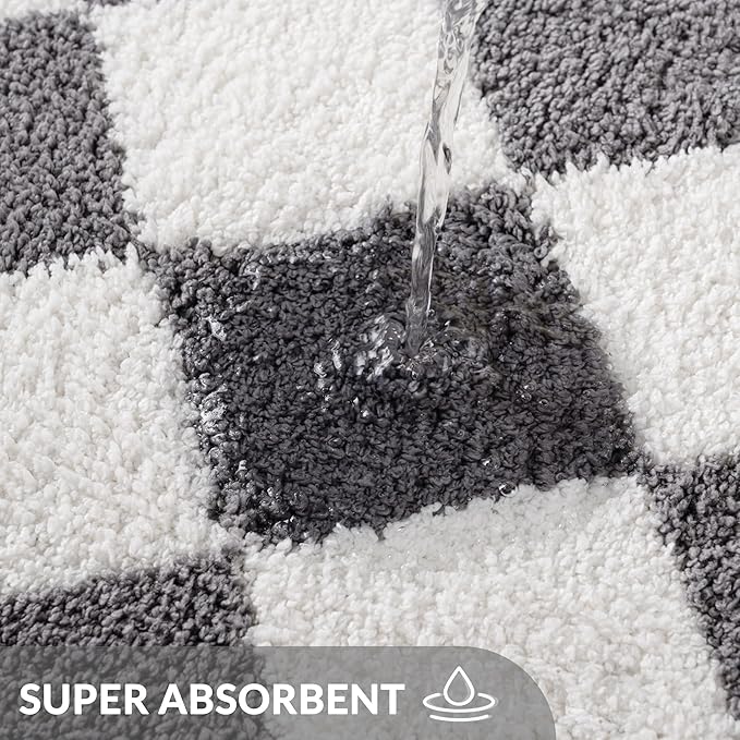 Exclusivo Mezcla Bathroom Rugs Mat 17x24, Extra Soft Non Slip Absorbent Water Microfiber Bath Rugs, Machine Washable Quick Dry Bath Mats for Bathroom Floor, Shower, Home Decor, Checkered Grey