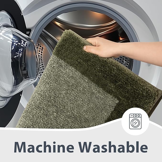 Bathroom Rugs 24" x 60", Non-Slip Extra Soft Absorbent Bath Rugs, Machine Washable Quick Dry Bath Mats for Bathroom Floor, Shower, Bathtub and Sink, Olive Green & Green