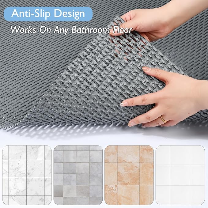 Extra Large Non-Slip Shower Mat, Fast-Dry PVC Bath Stall Tub Mat, Drain-Hole Design for Shower Stall Tub for Elderly/Kids, Non Slip Bath Mat Bathroom Safety Accessory, Gray 47"x32"