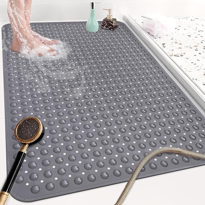 Shower Mat Non Slip: 47.2 x 31.5 Inch Extra Large TPE Shower Mats for Inside Shower - Anti Slip Shower Stall Matt with Drain Hole and Suction Cups for Elderly