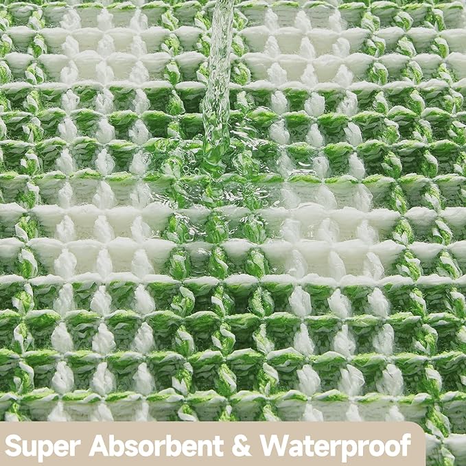 Waffle Bath Mat, Boho Bathroom Rugs Non Slip Washable Absorbent Checkered Bathroom Mat Quick Dry Cute Bath Mat, 48"x24" Green and White