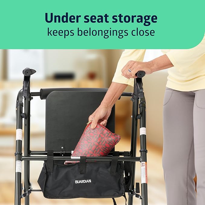 Medline Superlight Aluminum Rollator, Black - Ultra-Lightweight, Foldable & Durable Mobility Walker