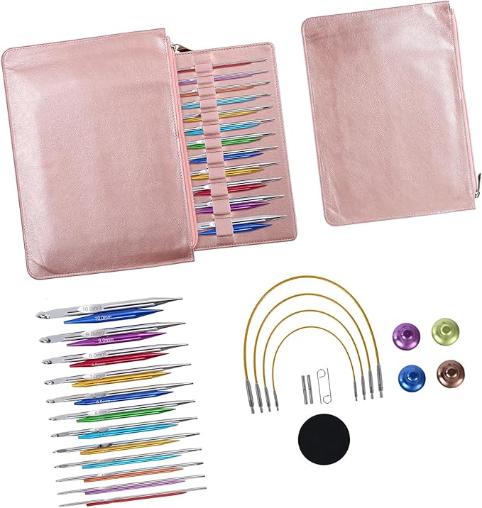 12Pairs Interchangeable Tunisian Crochet Hook Set 3.0mm-10mm Aluminum Circular Knitting Needle for Sweater Blanket Bag