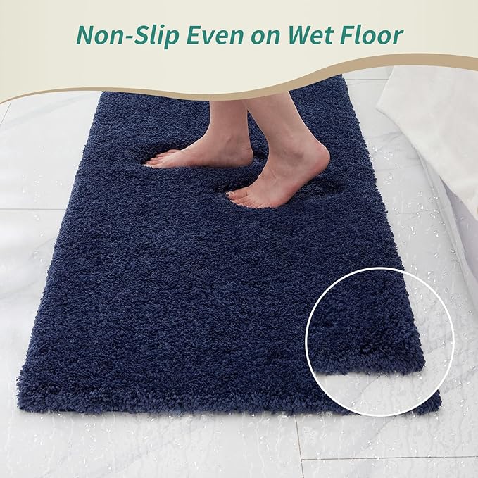 Bathroom Runner Rug 24x59 Navy Non Slip Fluffy Long Bath Mat for Bathroom Floor Washable Plush Luxury Bath Rug for Tub Absorbent Shower Sink Mat Bedside Rug