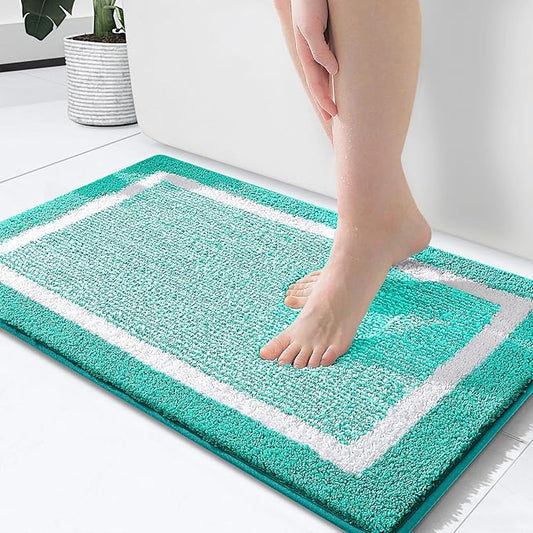 OLANLY Bathroom Rugs 24x16, Extra Soft and Absorbent Microfiber Bath Mat, Non-Slip, Machine Washable, Quick Dry Shaggy Bath Carpet, Suitable for Bathroom Floor, Tub, Shower (Small, Green)