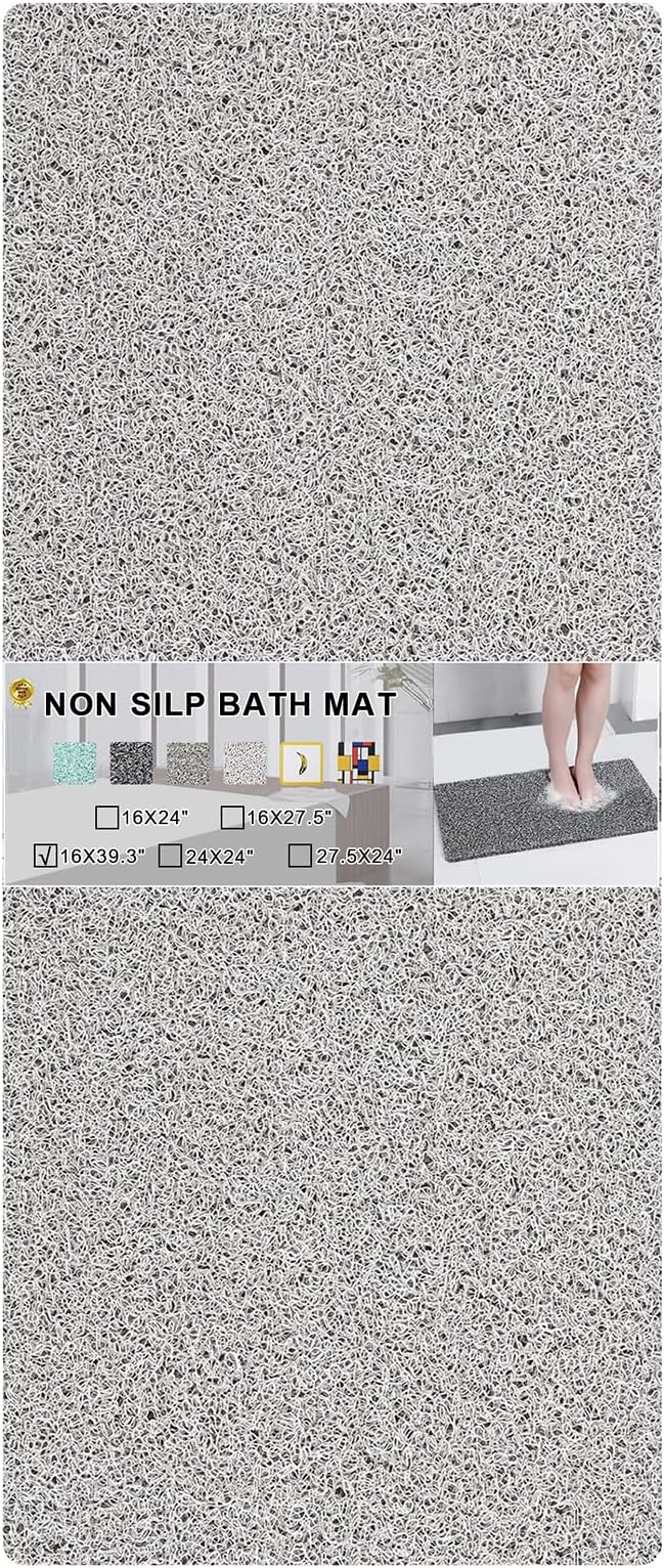 Nonslip Bathtub Mat, Anti Slip Bath Mat 0.6" Extra Thick, Quick Dry Bath Tub Anti Slip Shower Mat, Loofah Non-Slip Bath Mat for Tub Bathroom Pool Kitchen Entryway Home Hotel(Light Gray 16x39)