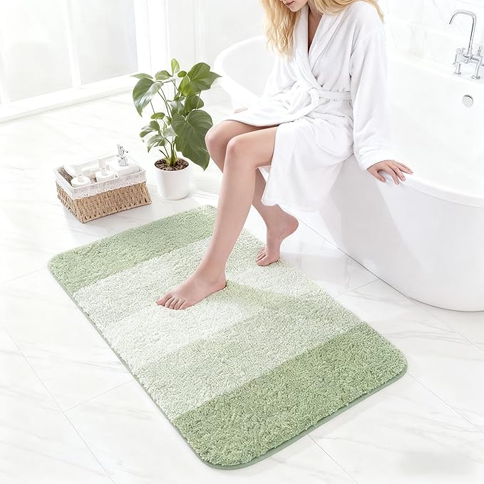 Exclusivo Mezcla Bathroom Rugs Mat 24x36, Extra Soft Non Slip Absorbent Water Microfiber Bath Rugs, Machine Washable Quick Dry Bath Mats for Bathroom Floor, Shower, Home Decor, Gradient Green