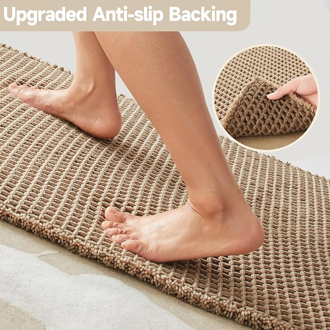 Waffle Bath Mat, Boho Bathroom Rugs Non Slip Washable Super Absorbent Quick Dry Bath Mat Farmhouse Bathroom Decor, 30"x20" Beige