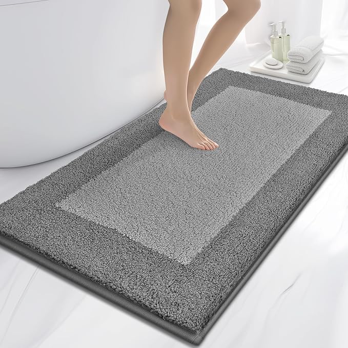 Bathroom Rugs 30" x 60", Non-Slip Extra Soft Absorbent Bath Rugs, Machine Washable Quick Dry Bath Mats for Bathroom Floor, Shower, Bathtub and Sink, Grey & Dark Grey