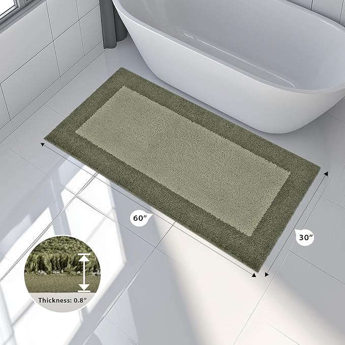 Bathroom Rugs 30" x 60", Non-Slip Extra Soft Absorbent Bath Rugs, Machine Washable Quick Dry Bath Mats for Bathroom Floor, Shower, Bathtub and Sink, Olive Green & Green