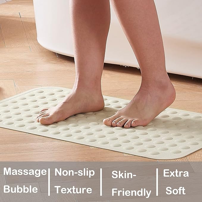 Yanzifly Bathtub Mat Non Slip Bath Mat for Tub Silicone Soft Bath Tub Mat Non Slip Shower Mats, Suction Cups Bath Tub Anti Slip Matt for Family Use, Machine Washable- Beige