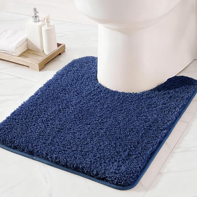 Exclusivo Mezcla Toilet Rugs U-Shaped 20x24, Extra Soft Non Slip Absorbent Water Microfiber Bath Rugs, Machine Washable Quick Dry Bath Mats for Toilet, Solid Navy Blue