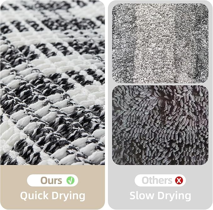 Waffle Bath Mat, Boho Bathroom Rugs Non Slip Washable Absorbent Checkered Bathroom Mat Quick Dry Farmhouse Bathroom Decor, 36"x24" Black and White