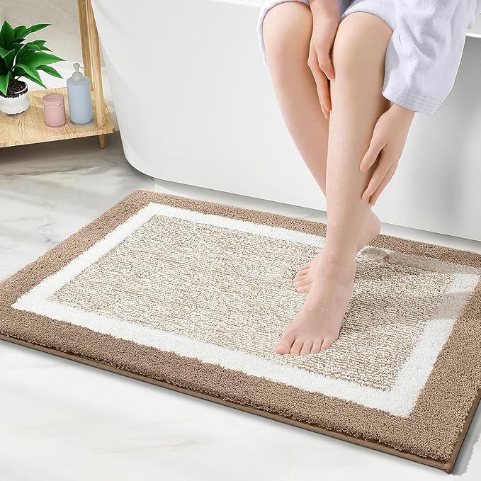 OLANLY Bathroom Rugs 36x24, Extra Soft and Absorbent Microfiber Bath Mat, Non-Slip, Machine Washable, Quick Dry Shaggy Bath Carpet, Suitable for Bathroom Floor, Tub, Shower (Large, Tan)