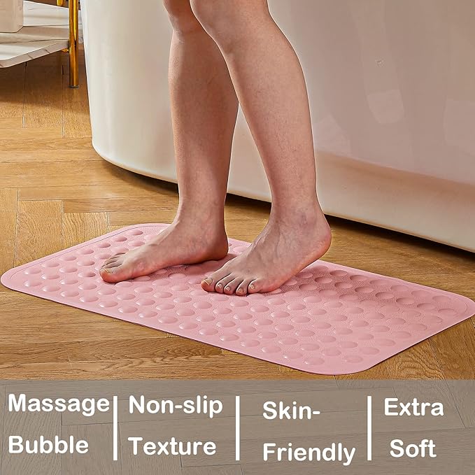 Yanzifly Bathtub Mat Non Slip Bath Mat for Tub Silicone Soft Bath Tub Mat Non Slip Shower Mats, Suction Cups Bath Tub Anti Slip Matt for Family Use, Machine Washable - Pink