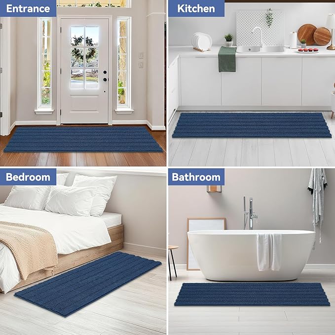 Bcoimo 70"×24" Chenille Bath Mat – Non-Slip with Backing Bath Rug Ultra-Absorbent and Machine Washable Bathroom Mat Quick-Dry Design. Ideal for Bathroom and Tub Areas