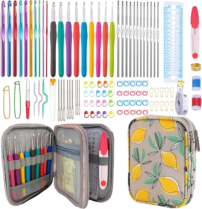 Weabetfu 102pcs Crochet Hooks Set Crochet Hook Kit with Case Ergonomic Crochet Needles for Arthritic Hands and Crochet Accessories Complete Crochet Set for Beginners & Experieced Crochet Lovers