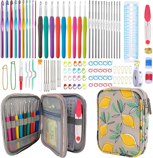 Weabetfu 102pcs Crochet Hooks Set Crochet Hook Kit with Case Ergonomic Crochet Needles for Arthritic Hands and Crochet Accessories Complete Crochet Set for Beginners & Experieced Crochet Lovers