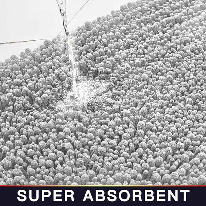 Walensee Large Bathroom Rug Non Slip Bath Mat (24x60 Inch Light Grey) Water Absorbent Super Soft Shaggy Chenille Machine Washable Dry Extra Thick Perfect Absorbant Best Plush Carpet for Shower Floor