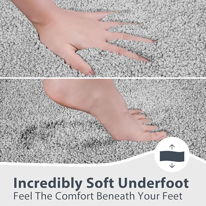 Bathroom Rugs U-Shaped 20" x 24", Non-Slip Extra Soft Absorbent Bath Rugs, Machine Washable Quick Dry Bath Mats for Toilet Base, Light Grey & Grey