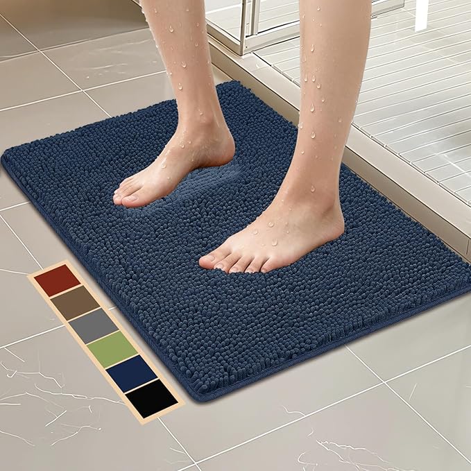 Bcoimo 30"×20" Absorbent Bath Mat, Non-Slip with Backing Chenille Bath Rug and Machine Washable Bathroom Mat Quick-Dry Design. Ideal for Bathroom and Tub Areas