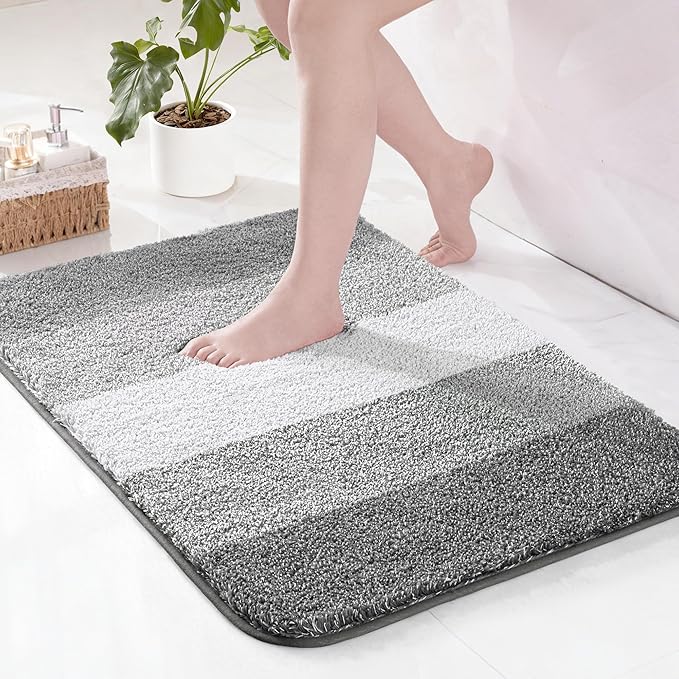 Exclusivo Mezcla Bathroom Rugs Mat 17x24, Extra Soft Non Slip Absorbent Water Microfiber Bath Rugs, Machine Washable Quick Dry Bath Mats for Bathroom Floor, Shower, Home Decor, Gradient Grey