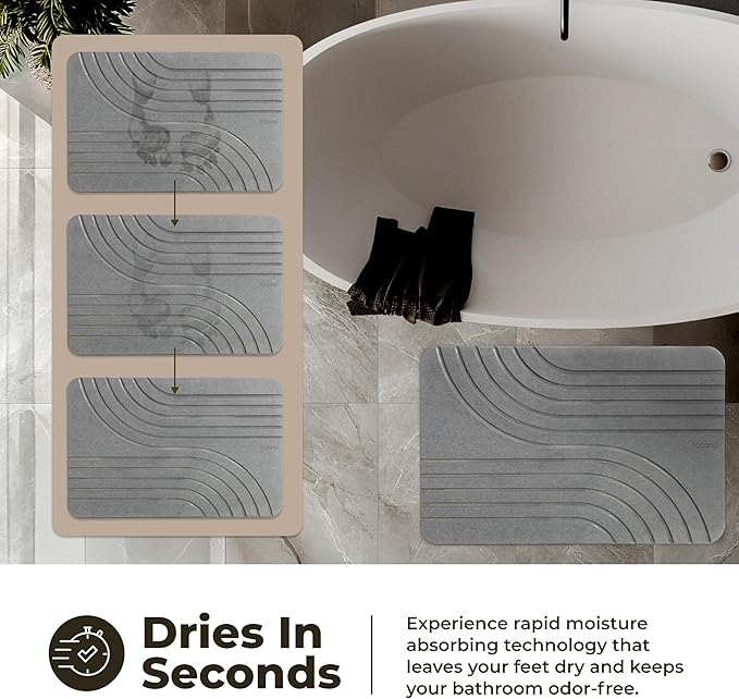 Stone Bath Mat, Diatomaceous Earth Non-Slip Stone Shower Mat - Quick Drying Absorbent Bath Mats for Bathroom - Elegant & Modern Design, Easy to Clean (23.5 x 15) - Graphite, 2pcs