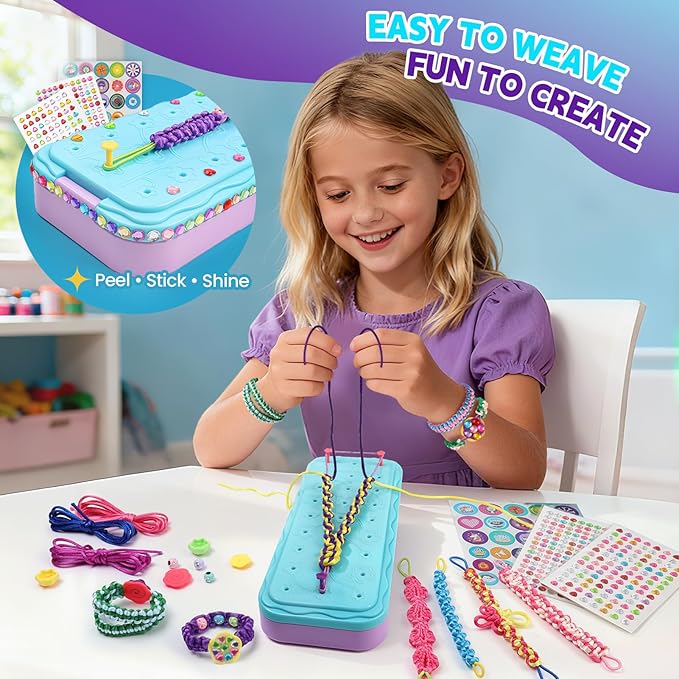 DDAI Birthday Gift Friendship Bracelet Kit for Girls Age 8-12 – Arts and Crafts Kits - Gem-Decorated DIY Craft Set with Threads & Beads – Ideal Holiday Present for Kids Age 7 9 10 11 Years Olds Toys