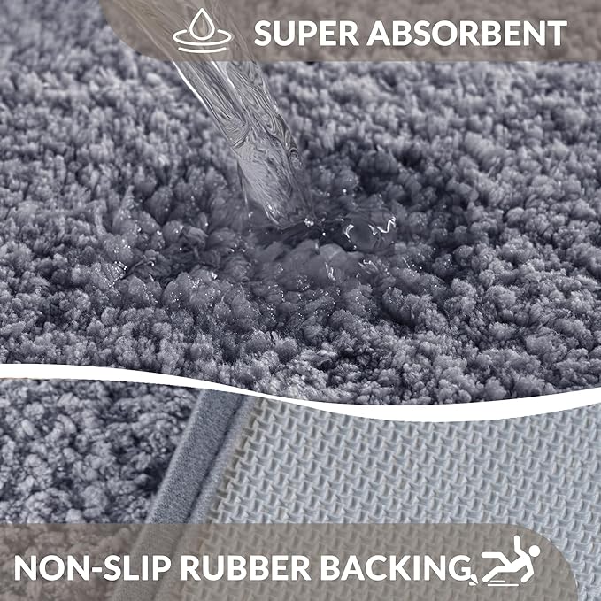 Exclusivo Mezcla Toilet Rugs U-Shaped 20x24, Extra Soft Non Slip Absorbent Water Microfiber Bath Rugs, Machine Washable Quick Dry Bath Mats for Toilet, Solid Grey