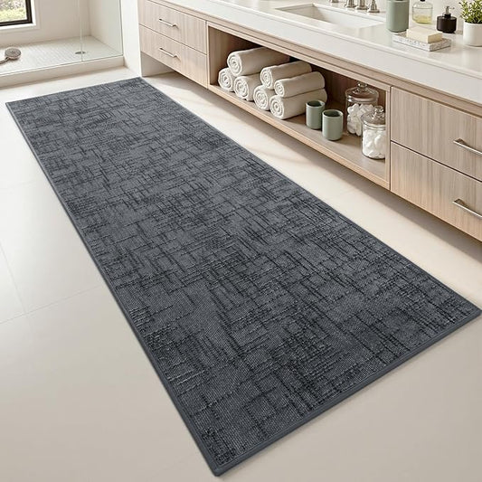 AMOAMI Bath Mat Non Slip Super Absorbent Quick Dry Bath Mats for Bathroom Floor Rubber Backing Washable Bathroom Rugs Modern Woven Jacquard Mat, Beside Tub Bath Rugs, 2' x 5', Darkgrey