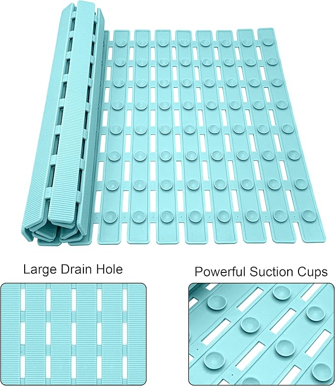 MBOSS Bath Tub Shower Mat Non Slip Bathtub Mats for Bathroom Shower Floor Mat Bath Mats for Shower Tub Anti Slip Shower Mat with Drain Hole and Large Suction Cups (Aqua Blue, 27.5 X 15.7 Inch)