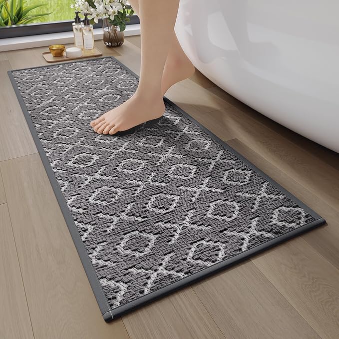 Bathroom Rugs Non Slip, Super Absorbent Quick Dry Bath Mat, Rubber Backing Ultra Thin Bathroom Mats Fit Under Door Bathroom Floor Bathtub Shower