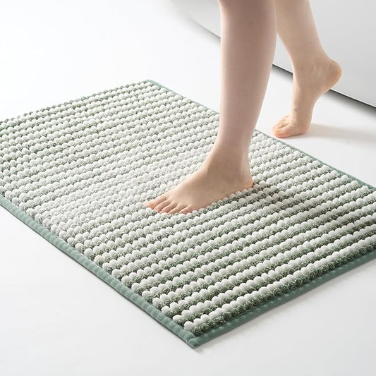 FRESHMINT Chunky Ombre Chenille Bathroom Rug 24"x36", Large Water Absorbent Soft Bath Rugs for Bathroom Floor, Thick Non Slip Bath Mat Washable Quick Dry Shower Mats, Sage Green and White