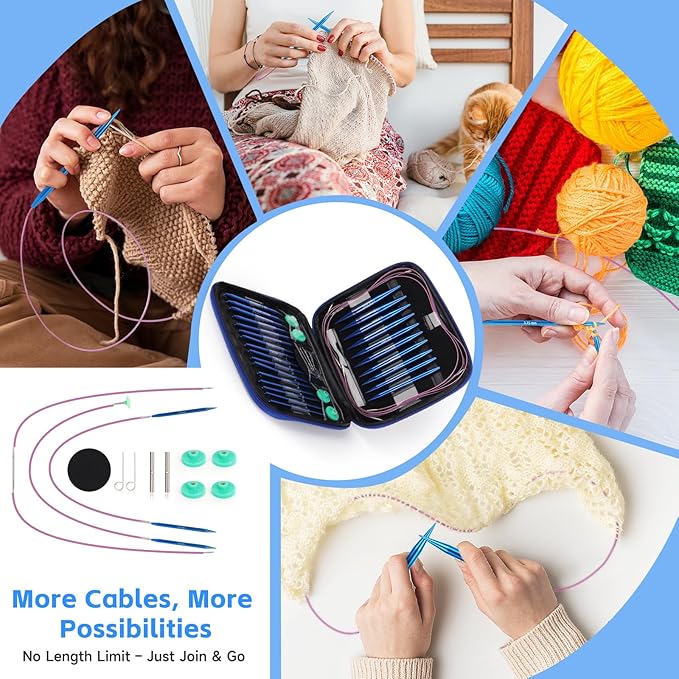 Interchangeable Circular Knitting Needles Set, 13 Pairs (26pcs) Aluminum Knitting Needles Kit, Sizes 3.0mm-10.0mm, Knitting Needle Case & Accessories, for Knitting Projects, Beginners & Advanced