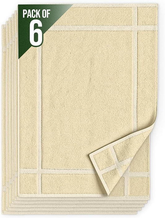 Pearl Linens Pack of 6 100% Cotton Bath Mat 20x30 inches, Soft & Absorbent Quick Dry Bathroom Mat Set, Not Bathroom Rugs, After Shower Mat, Bath Tub Mat, 687 GSM, Machine Washable, Beige