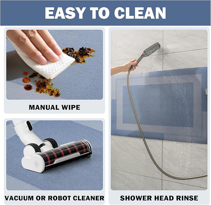 Non Slip Long Bathroom Runner Rug Bath Mat, Rubber Backing Ultra Thin Bathroom Rugs Fit Under Door Quick Dry Super Absorbent Washable Shower Mat for Bathtub Sink Floor, Blue 17"x59"