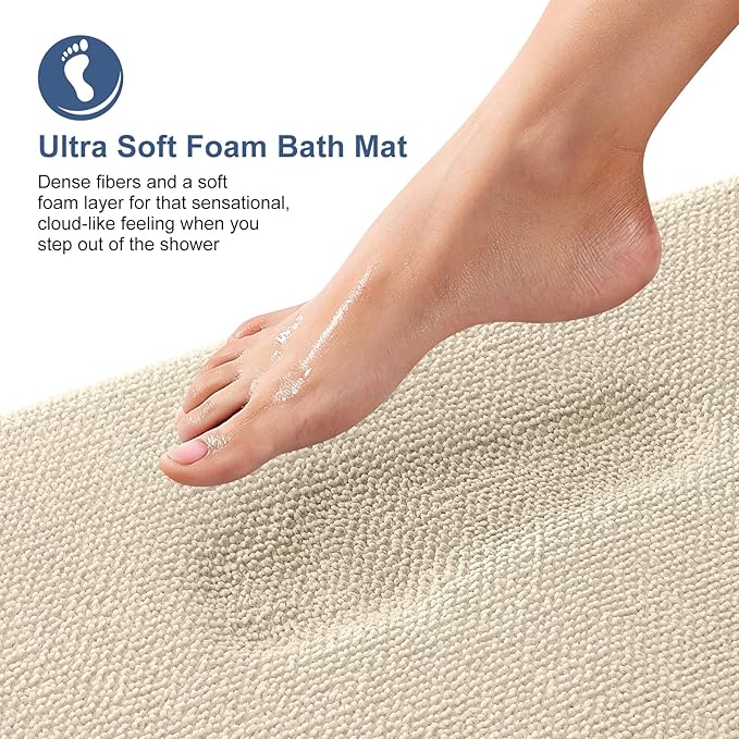 OLANLY Thick Memory Foam Bath Mat Rug 24x16, Extra Soft Absorbent Bathroom Rug, Quick Dry Bath Mats, Non-Slip, Machine Washable Carpet for Bathroom, Tub and Shower, Home Decor Accessories, Sand