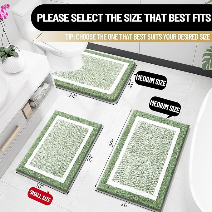 OLANLY Bathroom Rugs 36x24, Extra Soft and Absorbent Microfiber Bath Mat, Non-Slip, Machine Washable, Quick Dry Shaggy Bath Carpet, Suitable for Bathroom Floor, Tub, Shower (Large, Sage Green)