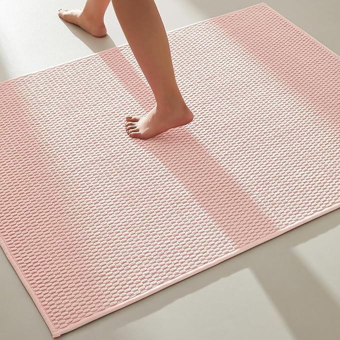 Large Bathroom Rugs Non Slip Washable Bath Rugs Super Absorbent Bathroom Rug Thin Quick Dry Low Pile Bath Mats, Pink 36"x48"
