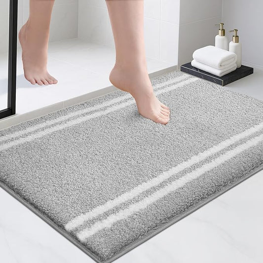PURRUGS Bathroom Rug Non-Slip Machine Washable 24" x 36", Super Absorbent and Quick Dry Shaggy Microfiber Bath Mat, Extra Soft and Plush Bath Rug for Bathtub, Shower and Sink, Light Grey