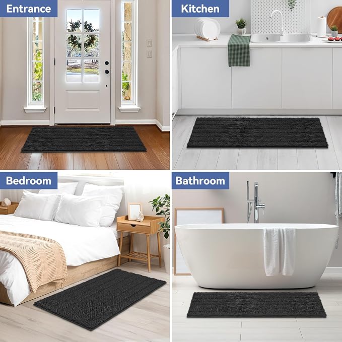 Bcoimo 48"×24" Chenille Bath Mat – Non-Slip with Backing Bath Rug Ultra-Absorbent and Machine Washable Bathroom Mat Quick-Dry Design. Ideal for Bathroom and Tub Areas