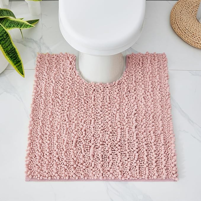Toilet Rug 24x24 Non Slip Plush Bathroom Floor Mat U Shaped Washable Contour Rug for Toilet Absorbent Thick Foot Rug, Pink