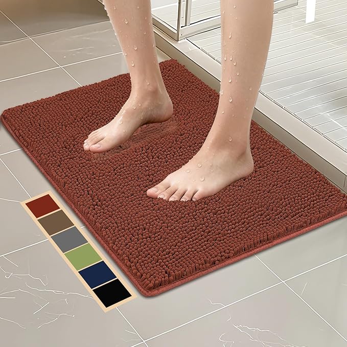 Bcoimo 30"×20" Absorbent Bath Mat, Non-Slip with Backing Chenille Bath Rug and Machine Washable Bathroom Mat Quick-Dry Design. Ideal for Bathroom and Tub Areas