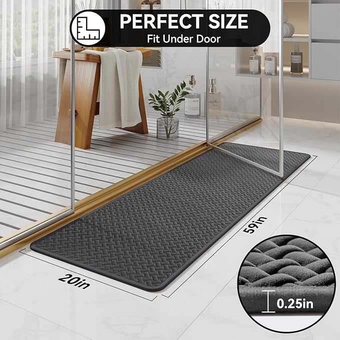 Bathroom Runner Non Slip, Extra Soft Absorbent Quick Dry Bath Mats, Foam Weave Texture Thin Bath Rugs Washable with Rubber Backing, 20" x 59“