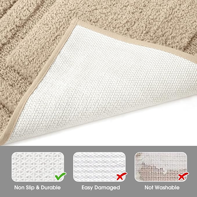 HOMEIDEAS Bathroom Rugs Sets 2 Piece, Super Soft and Absorbent Non Slip Microfiber Machine Washable Bath Mat Set (20" x 32" + 16" x 24", Beige)