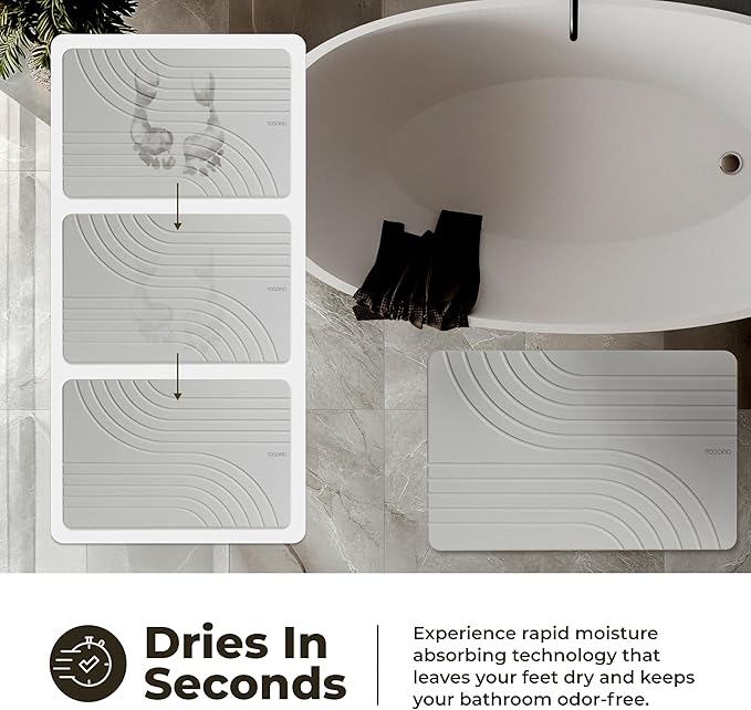 Stone Bath Mat, Diatomaceous Earth Non-Slip Stone Shower Mat - Quick Drying Absorbent Bath Mats for Bathroom - Elegant & Modern Design, Easy to Clean (23.5 x 15) - Grey