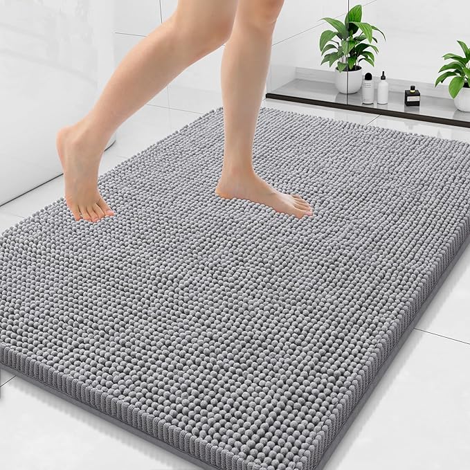 Arotive Bathroom Rugs 40x32, Extra Soft Absorbent Shaggy Chenille Bath Rugs, Machine Washable Rubber Backing Non-Slip Bath Mats for Bathroom Floor Tub and Shower, Home Decor Accessories, Grey