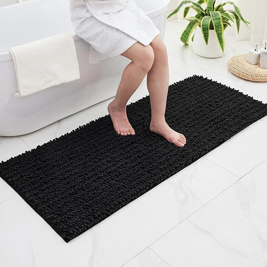 Bathroom Runner Rug 24x55 Non Slip Washable Long Bath Mat for Tub Thick Soft Absorbent Bathroom Floor Mat Large Chenille Bath Rug for Shower, Black