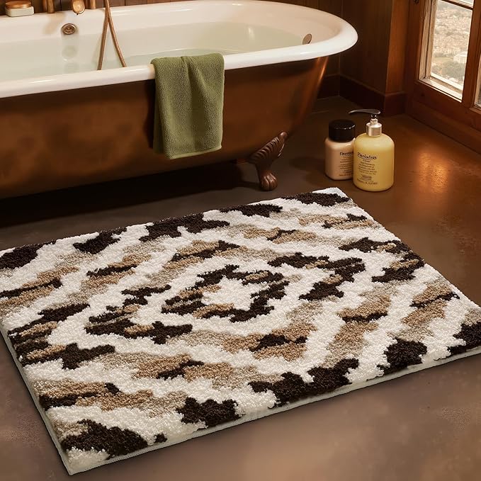 LUMI Bathroom Rugs, Soft Absorbent Bath Mat for Modern Home Decor, Non-Slip Quick-Dry Bath Rug, Machine Washable Floor Mat for Shower and Tub, Entryway, 20"x32", Brown